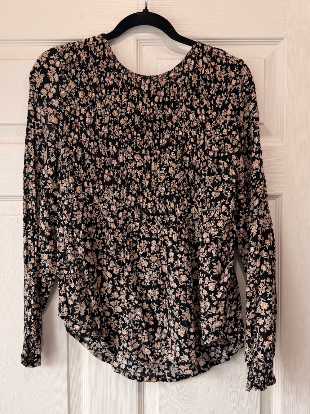 Sonoma Black Long-Sleeve Smocked Floral Blouse